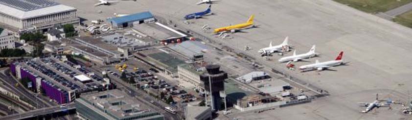 Airport and Ski Resort Listings - Picture: View of Geneva Airport from Helicopter - Geneva Contrin International Airport